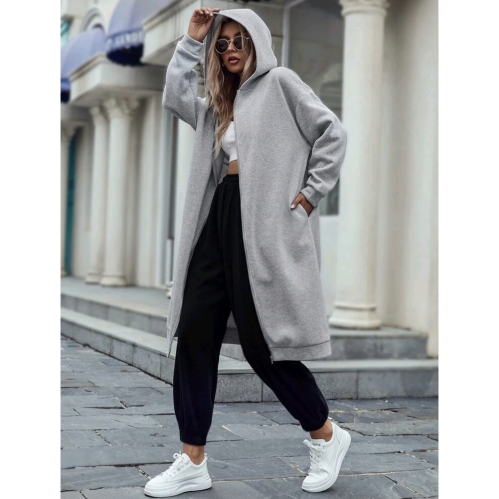 Drop Shoulder Front Zipper Comfy Hoodie